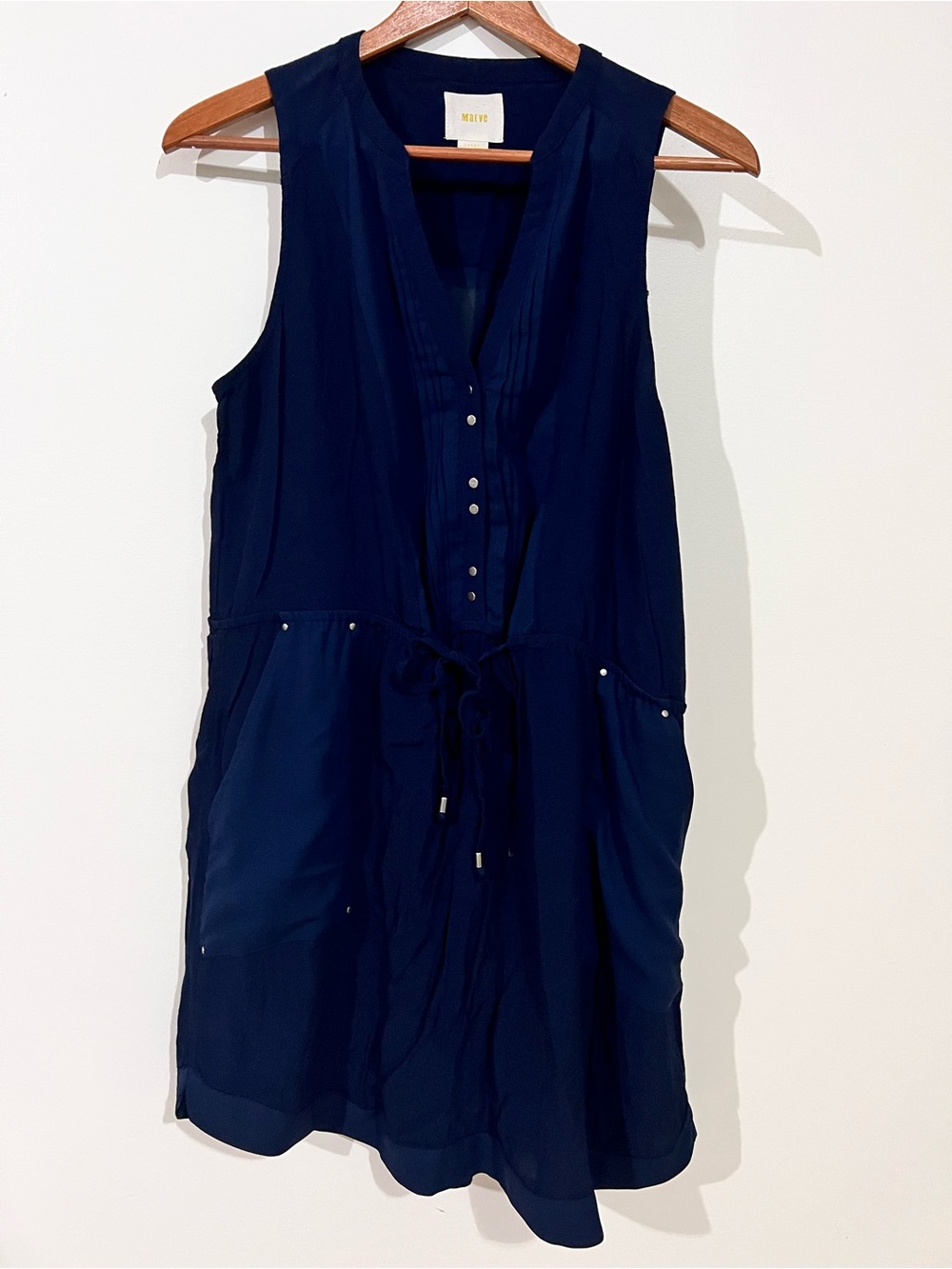Maeve Navy Sleeveless V-Neck Swim Coverup with Drawstring